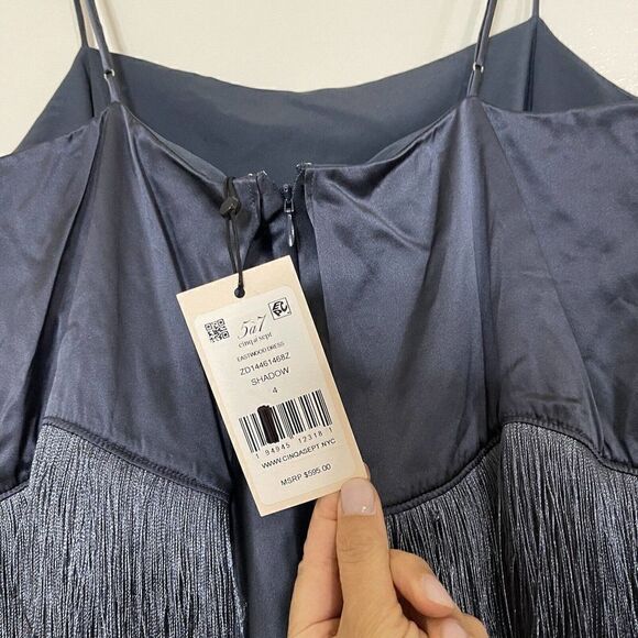 NWT Cinq a Sept Eastwood Fringe Silk Sleeveless Midi Dress in Shadow Size 4 $595 - Picture 10 of 11